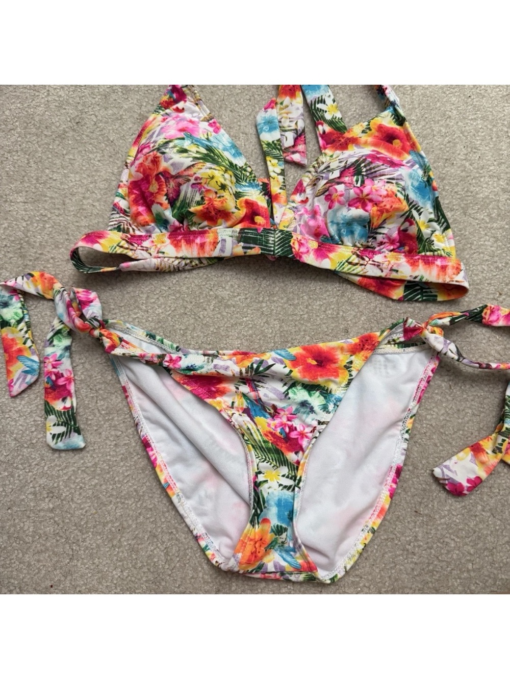 Plunge Floral Bikini Set Small 2 Floral Tie halter Hawaiian tropical A0